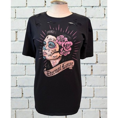 Torrid 2 (2X 18/20) Eternal Love Relaxed Fit Skull Tattoo Muerta Destructed Tee