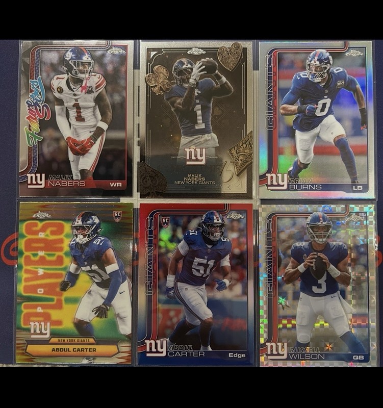NFL Football New York Giants 2025 Topps Chrome 6 Card Mix Lot MINT