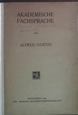 Akademische Fachsprache. Goetze, Alfred: 1727274