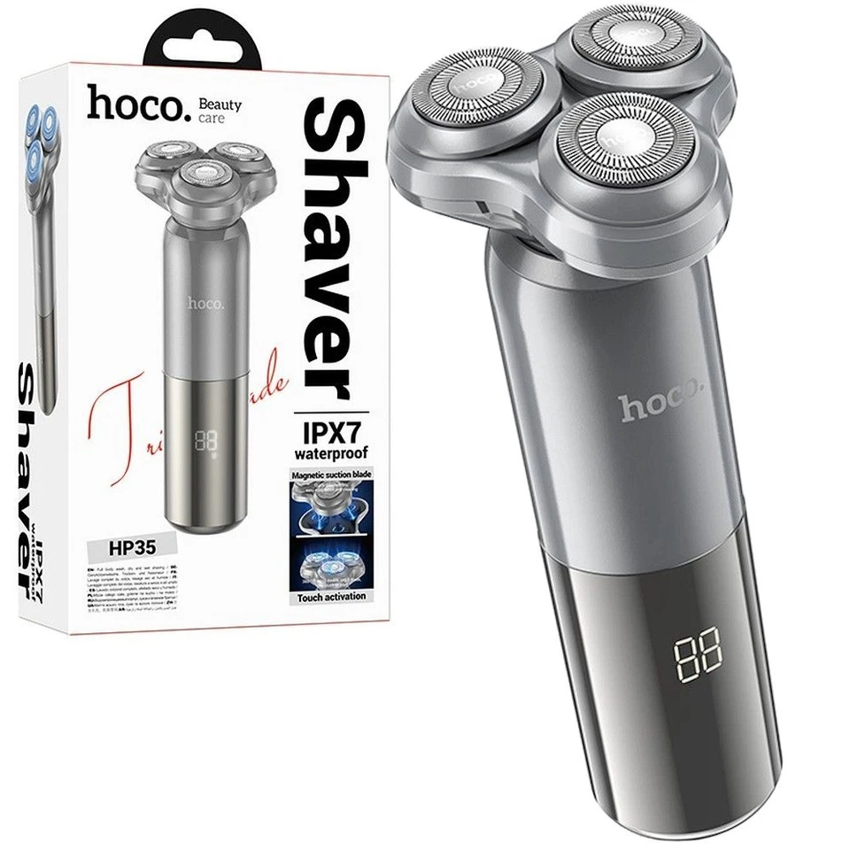 HOCO HP35 RASOIO ELETTRICO 3 TESTINE RICARICABILE USB C BARBA UOMO IPX7