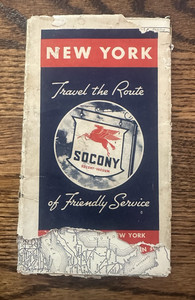 Vintage Road Map of New York from 1938 Gas Station Socony Vacuum Mobil Oil