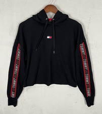 Tommy Hilfiger Sport Crop Hoodie Women's M Black Sweater Casual Logo Pullover