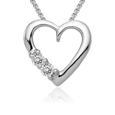 14K massives Weißgold Diamant Herz schwimmende Kette Plättchen Halskette