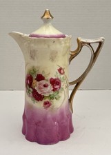 ANTIQUE RS PRUSSIA PINK FLORAL SATIN FINISH CHOCOLATE POT 9 SALE