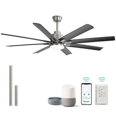 52inch+Brushed Nickel+Smart Ceiling Fan,Stepless Dimmable Light,APP/Remote/Voice