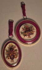 Vintage Set Of 2 Belgian Wall Art Dried Flowers Convex Plastic-READ