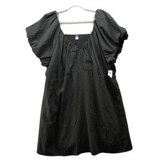 Uniqlo Smocked Swing Dress Womens 3X Black Bubble Sleeve V-Neck Short Sleeve