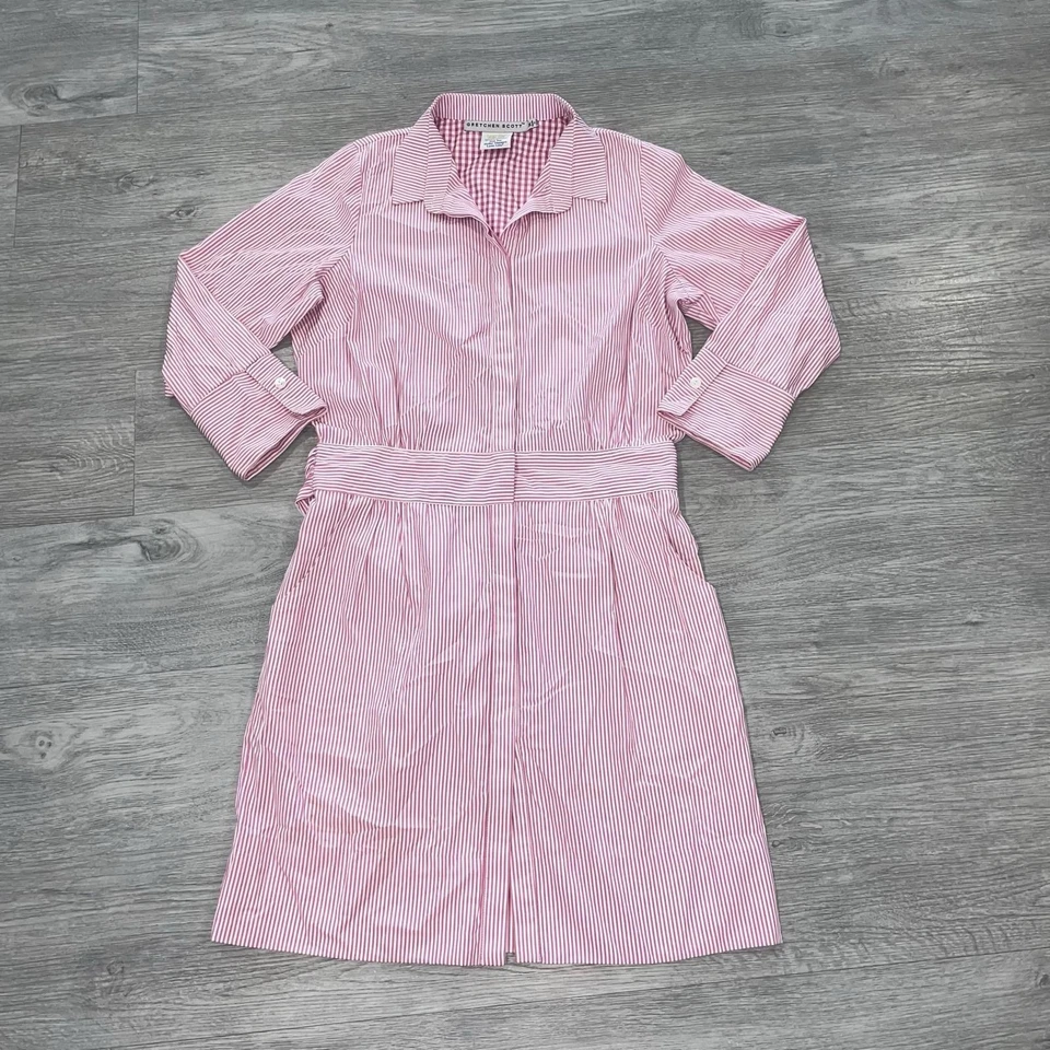 Vestido Camisa Gretchen Scott Wash & Wear Breezy Blusa Rosa Blanco Rayas Mediano Foto 4 de 4