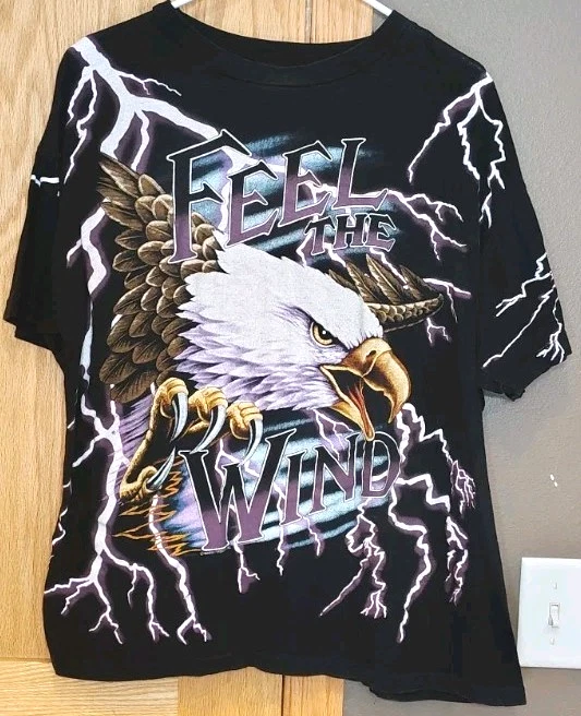 CAMISETA VINTAGE AÑOS 90 EAGLE THUNDER FEEL THE WIND AOP PUNTO ÚNICO XL Foto 2 de 4