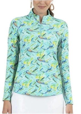 Ladies IBKUL Rachel Jade Multi Long Sleeve Mock Golf Shirt Size XS SPF