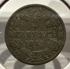 1869 1 Kreuzer Wurttemberg Germany German States WÜRTTEMBERG Silver Coin