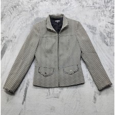 Classiques Entier Jacket Womens 8 Black White Wool Tweed Fringe Zip Front Preppy