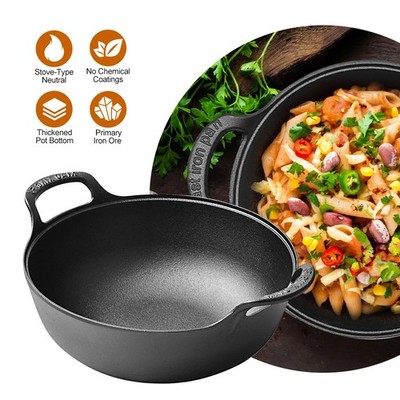 20cm Gusseisen Wok Induktion Wokpfanne Gusseisenpfanne für Gasgrill Herd Ofen