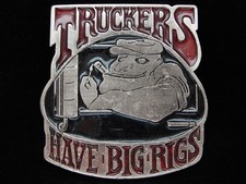 OI25170 VINTAGE 1970s  TRUCKERS HAVE BIG RIGS  FUNNY PEWTER INSTYLE BUCKLE