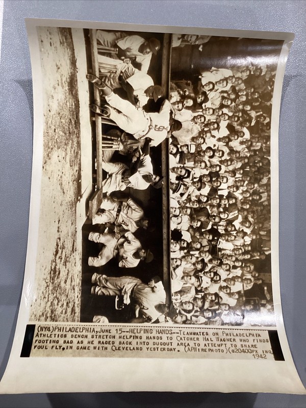1942 Philadelphia Athletics Bench Hal Wagner Cleveland Indians Press Photo