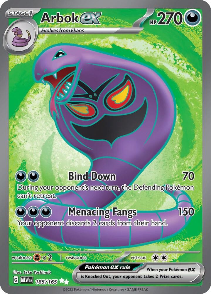 ARBOK EX 185/165 151 POKEMON ENGLISH (FULL ART, NM)
