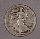 1917-D "Liberty Walking" SILVER Fifty-Cent Coin, Reverse Mintmark, Very Good