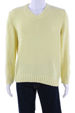 Zara Mens Pullover V-Neck Yellow Sweater Long Sleeve Size M