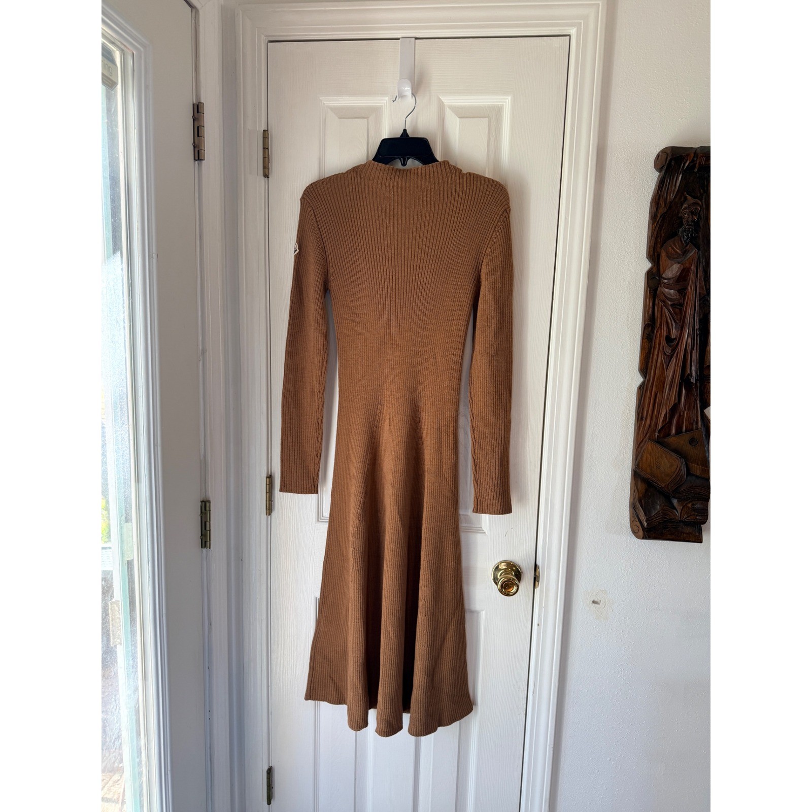 Moncler Ribbed Knit Midi Dress Brown Long Sleeve Mock Neck Size XL thumbnail 10