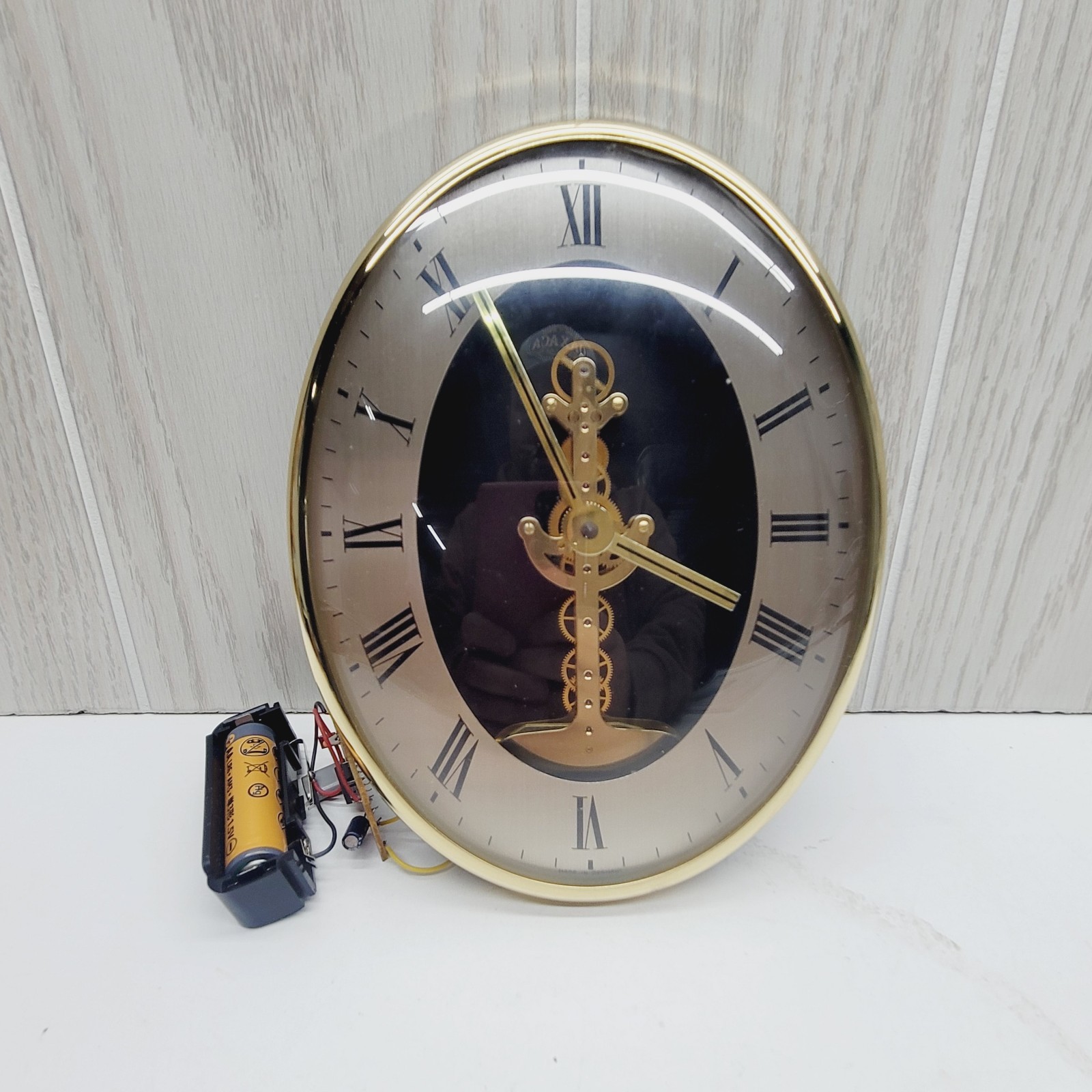 Vintage Art Deco German Skeleton Wall Clock 1980s Rare Jeweled Quartz