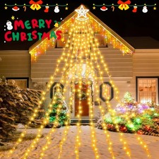 Christmas Decorations Star String Lights, 350 LEDs Outdoor Waterfall Tree Lights