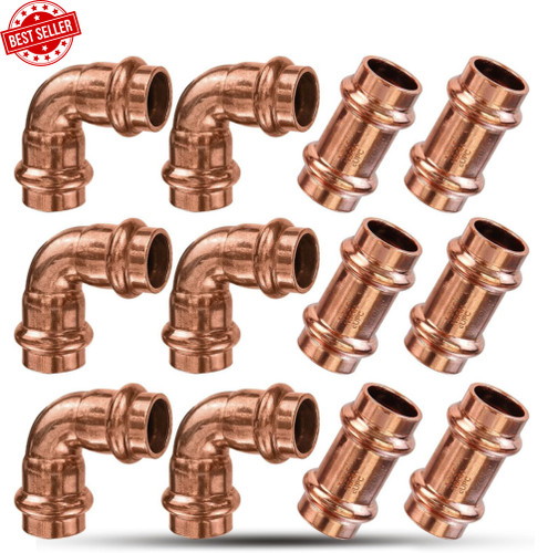 Copper Press Fittings 1/2Inch Copper Coupling with Stop&Copper 90 Degree Elbow w