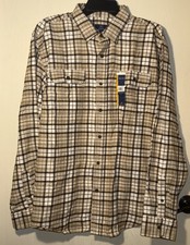 NWT Mens George Tan Plaid Long Sleeve Flannel Shirt Size Large