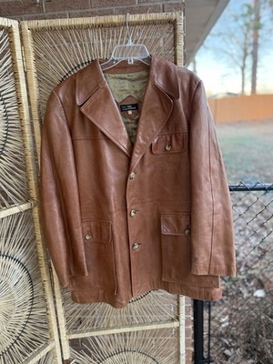 Vintage Cortefiel Men s Leather Safari Jacket 70s Made In Spain 44 Brown