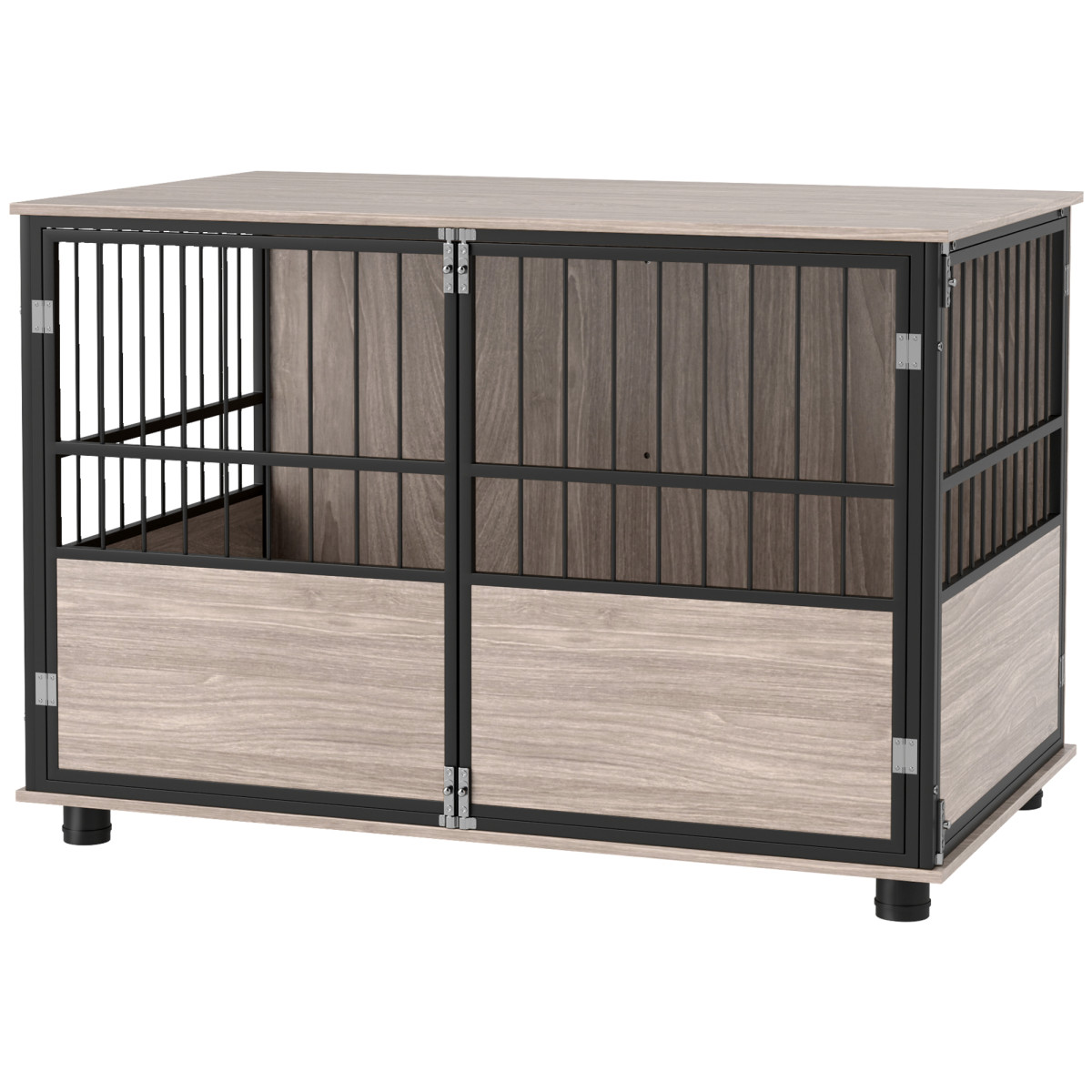 Pawhut Unisex Brown 100Cm Dog Crate Furniture Dog Cage End Table Indoor W/ Doors, Cushion In - Image 2