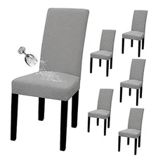  100% Waterproof Dining Room Chair Cover Set of Stretch Large 6 Light Gray