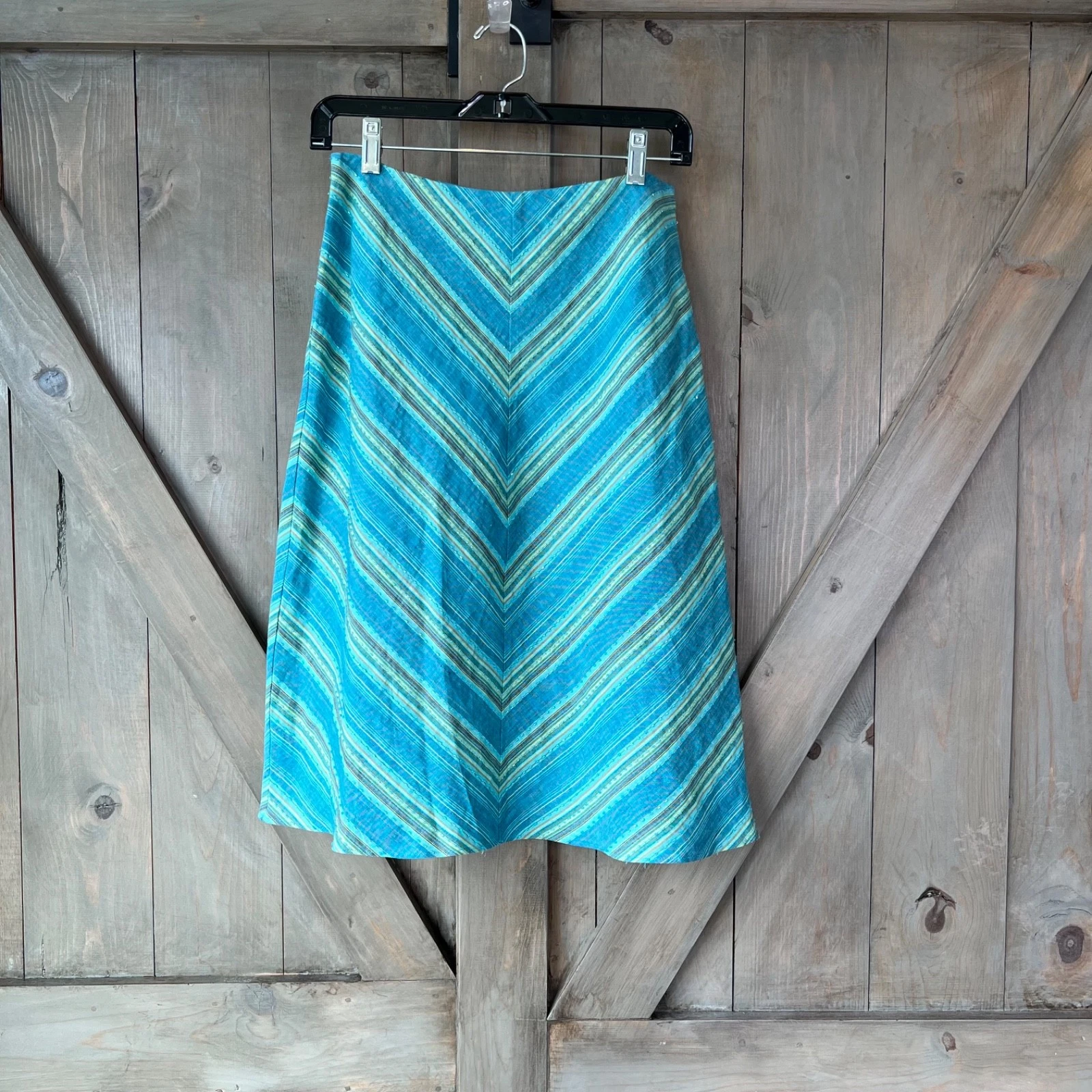 Valerie Stevens Blue Lined Beaded Chevron A-Line Skirt Women's 4 (27" Waist)