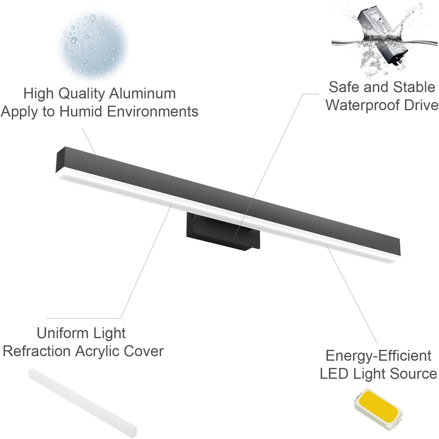 Applique LED Bagno Interno IP44 10W: Luce Specchio Moderna Anti-Vapore - 2