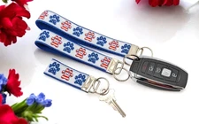 American Flag Dog Paws Patriotic Keychains Key Fob Wristlet Keychain Key Chain