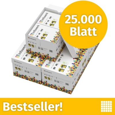 Infowerk Druckerpapier Kopierpapier 25000 Blatt A4 80g Hochweiß PEFC-Zertifikat