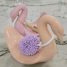 2-Vintage Ceramic Swan Hand Towel Wash Cloth Holder Peach Pink Bathroom Decor.