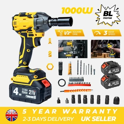 AYOVOCH 1/2" Impact Wrench Brushless Drill Driver Cordless Rattle Gun Set 2*4AH Battery