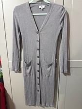 Socialite Gray Ribbed Button-Up Long Sleeve Dress with Pock-