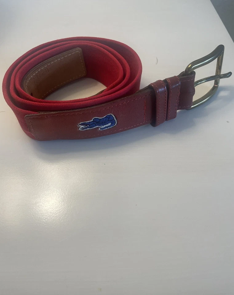Lacoste Belt Red Elastic and Brown Leather Size 38 Vintage Preppy - Image 2 of 4