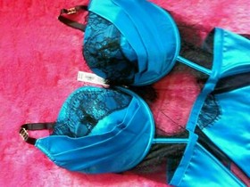 ANN SUMMERS UNDERWIRED BLUE/BLACK BASQUE SUSPENDER "ADALICIA" SIZE XXL D-E NWT