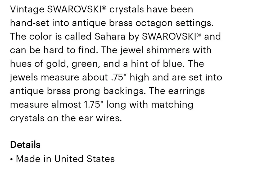 Pendientes de Cristal de Swarovski Sahara De Colección Nuevos⭐⭐⭐Hechos a Mano en CA 2.5" ¡ENVÍO GRATUITO!! Foto 4 de 4