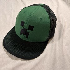 MINECRAFT mesh snapback baseball cap Green Preowned Good Condition