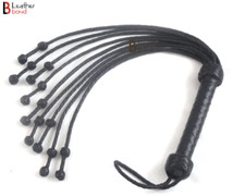 Real Cowhide Leather Flogger Cat O Nine Braided Falls With Double knots