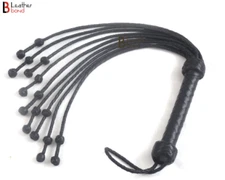 Real Cowhide Leather Flogger Cat O Nine Braided Falls With Double knots