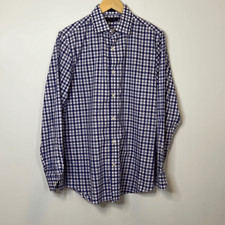 Banana Republic Mens Long Sleeve Non-Iron Dress Shirt Blue Plaid Medium Cotton