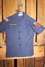 Boy Scouts of America BSA Youth Shirt Medium Blue Cub Sewn on patches
