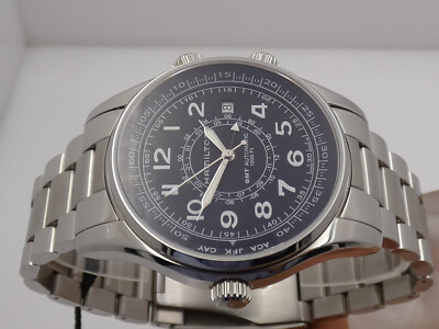 HAMILTON KHAKI NAVY UTC GMT H77505133 AUTOMATIK NEW BOX&PAPERS STAHL UHR