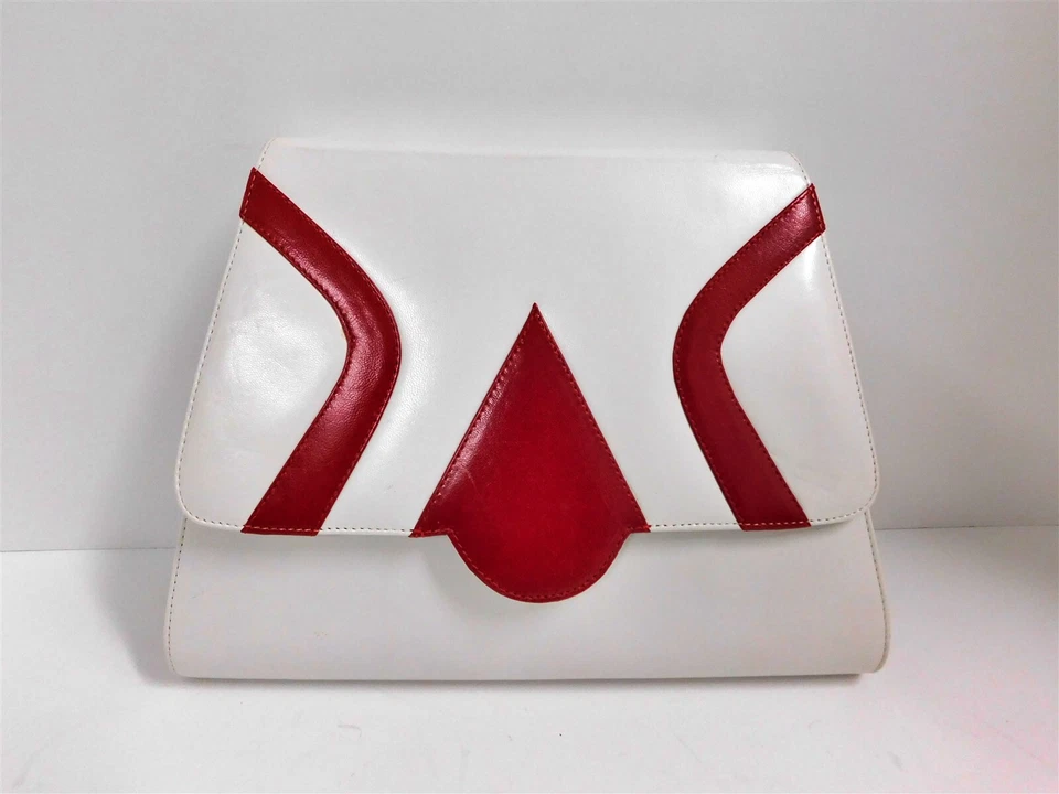 Bandolera Bruno Magli Vintage Cuero Rojo Blanco Foto 4 de 4