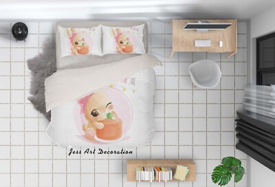 3D Rabbit Cake Flag Pink Cartoon Quilt Cover Set Bedding Sets Pillowcases 64