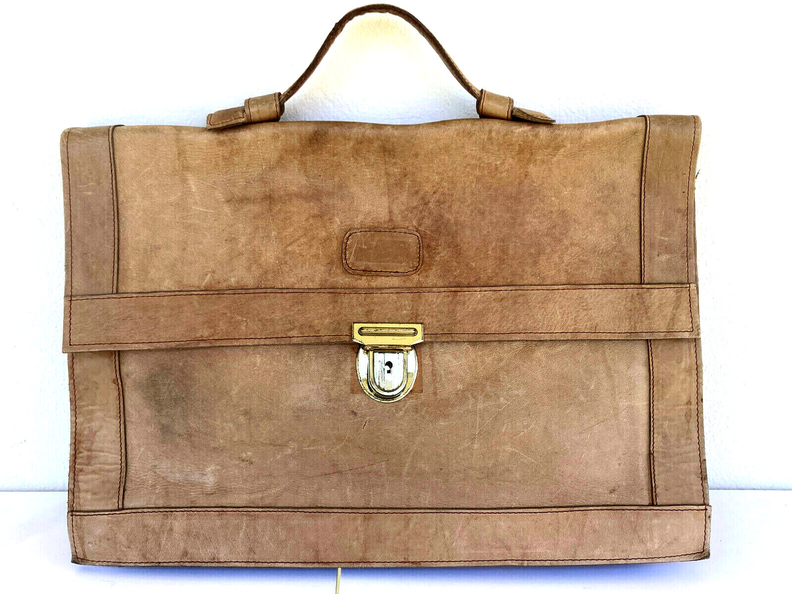 Document Case Briefcase Brown Leather Handle Bag … - image 2