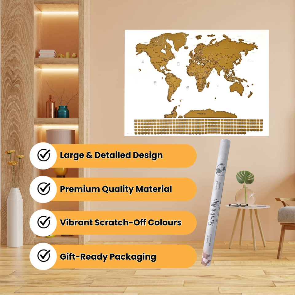 Gleneagles Scratch Off World Map Poster With Flags - White, Extra Large 60x85 cm - Image 4 of 4